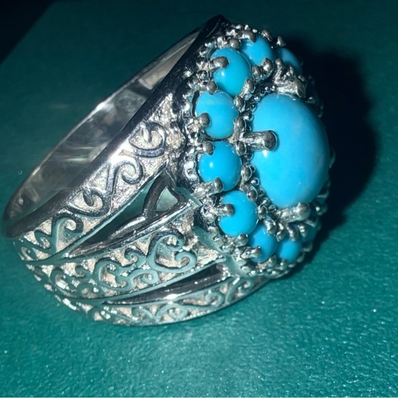 Turquoise “sleeping beauty” and 925 Silver large Floral Ring 9 - Picture 4 of 14